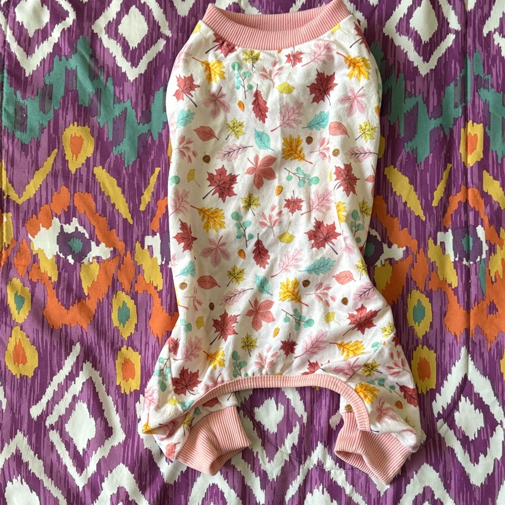 Floral Dog Onesie with Pink Trim